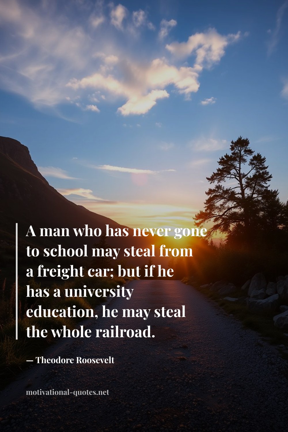 "A man who has never gone to school may steal from a freight car; but if he has a university education, he may steal the whole railroad." — Theodore Roosevelt