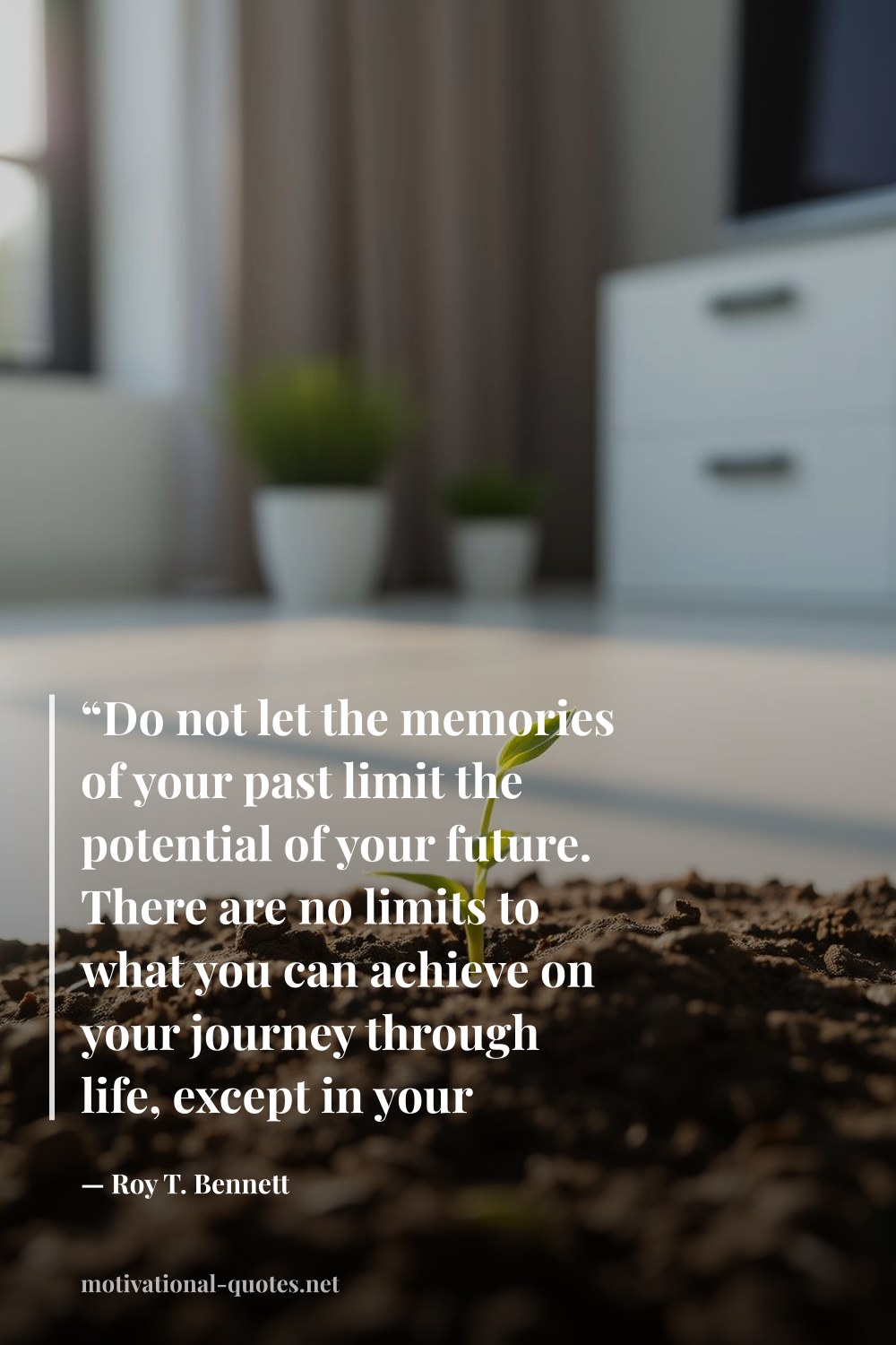 "“Do not let the memories of your past limit the potential of your future. There are no limits to what you can achieve on your journey through life, except in your mind.”" — Roy T. Bennett