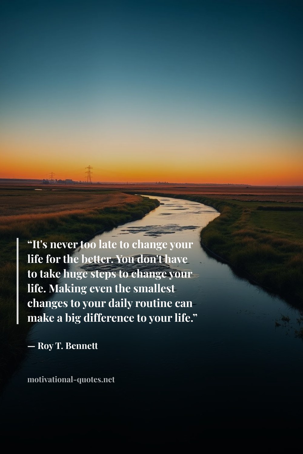 "“It's never too late to change your life for the better. You don't have to take huge steps to change your life. Making even the smallest changes to your daily routine can make a big difference to your life.”" — Roy T. Bennett