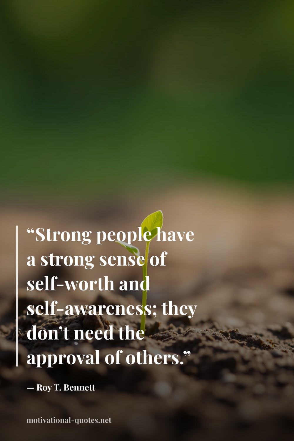"“Strong people have a strong sense of self-worth and self-awareness; they don’t need the approval of others.”" — Roy T. Bennett