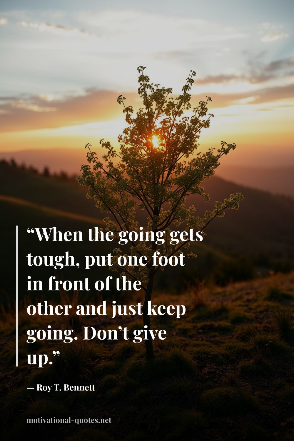 "“When the going gets tough, put one foot in front of the other and just keep going. Don’t give up.”" — Roy T. Bennett