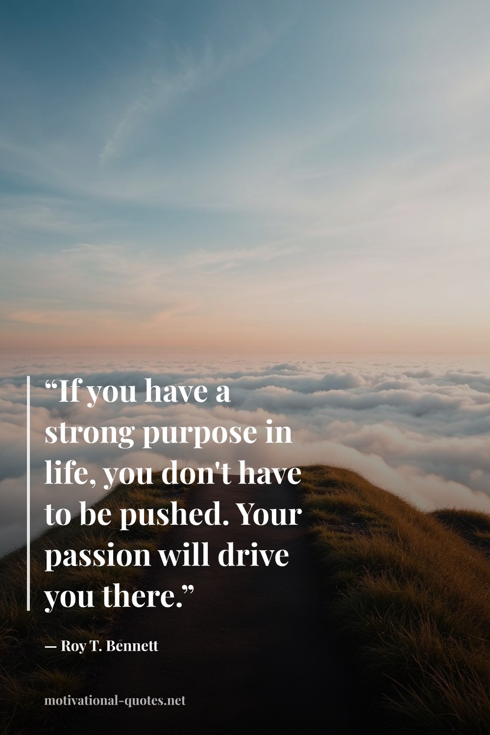 "“If you have a strong purpose in life, you don't have to be pushed. Your passion will drive you there.”" — Roy T. Bennett