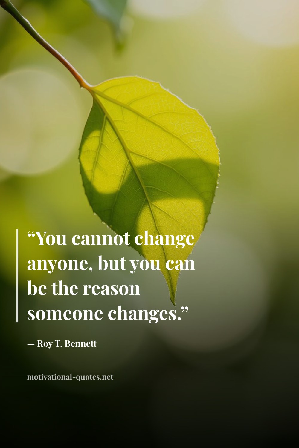 "“You cannot change anyone, but you can be the reason someone changes.”" — Roy T. Bennett