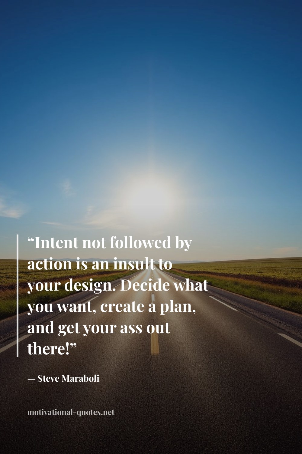 "“Intent not followed by action is an insult to your design. Decide what you want, create a plan, and get your ass out there!”" — Steve Maraboli