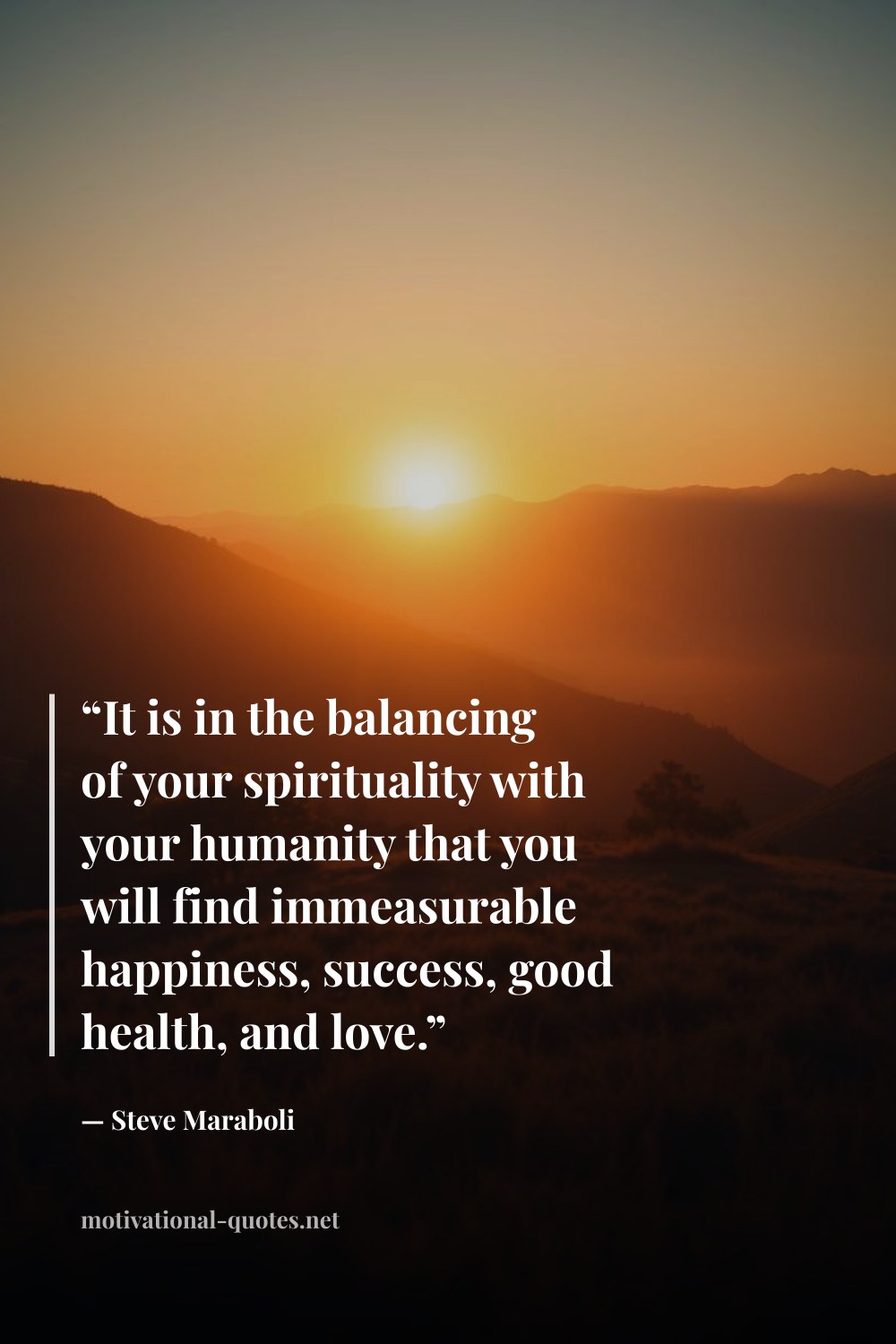 "“It is in the balancing of your spirituality with your humanity that you will find immeasurable happiness, success, good health, and love.”" — Steve Maraboli