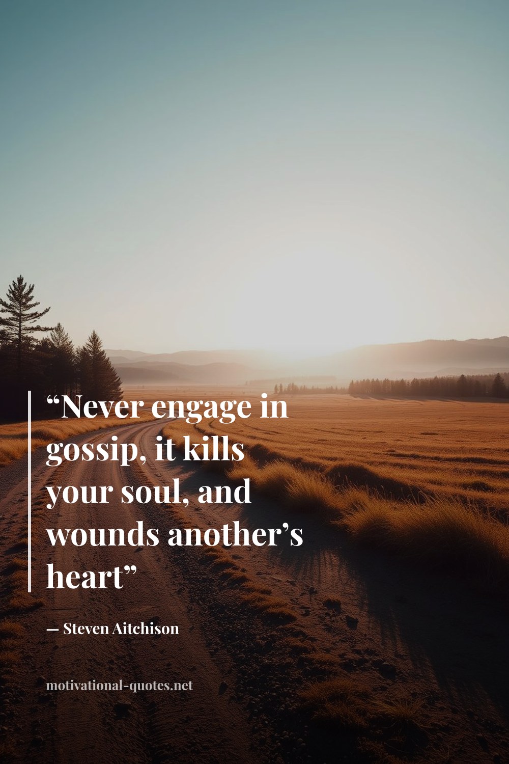 "“Never engage in gossip, it kills your soul, and wounds another’s heart”" — Steven Aitchison