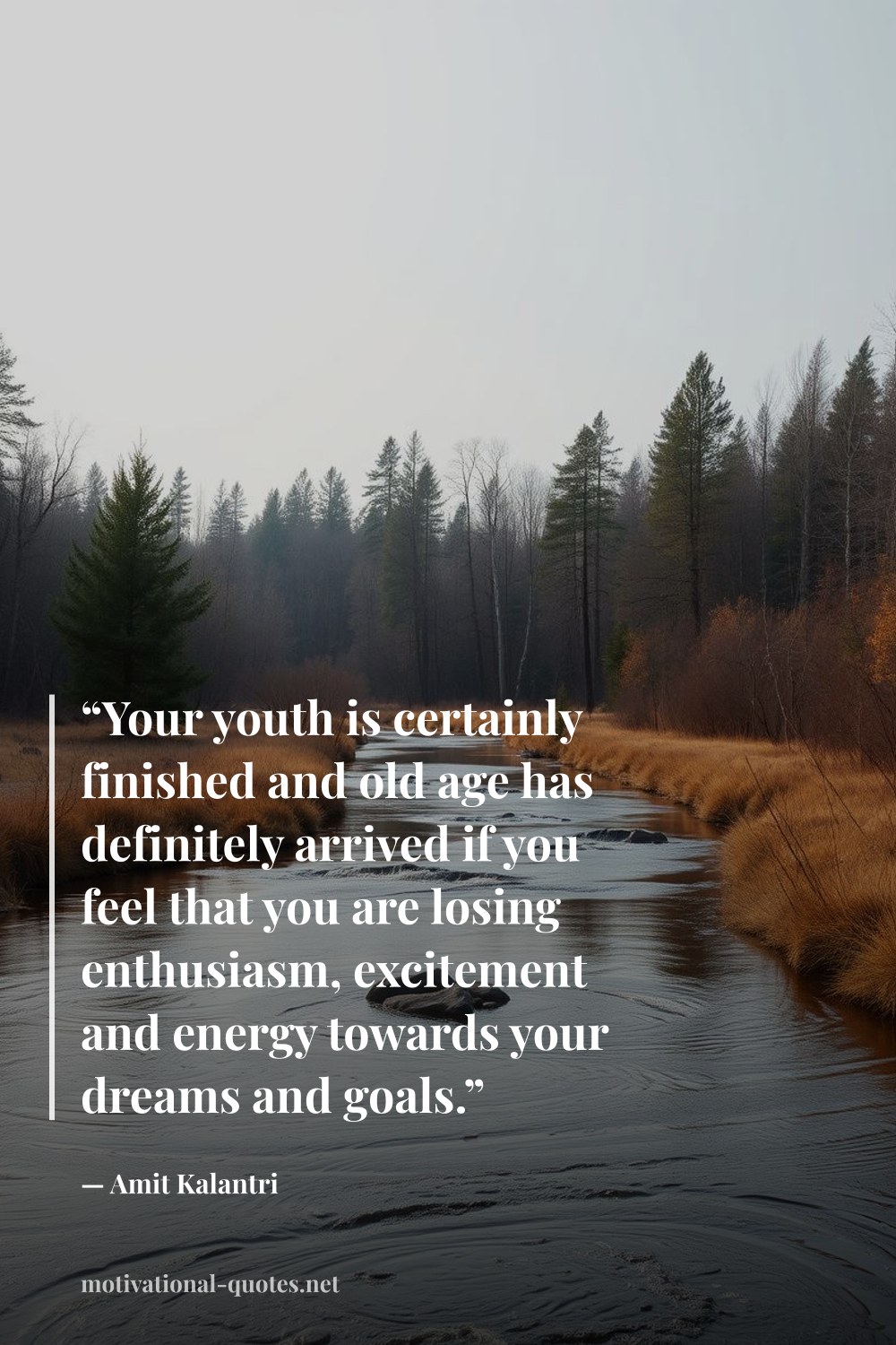 "“Your youth is certainly finished and old age has definitely arrived if you feel that you are losing enthusiasm, excitement and energy towards your dreams and goals.”" — Amit Kalantri