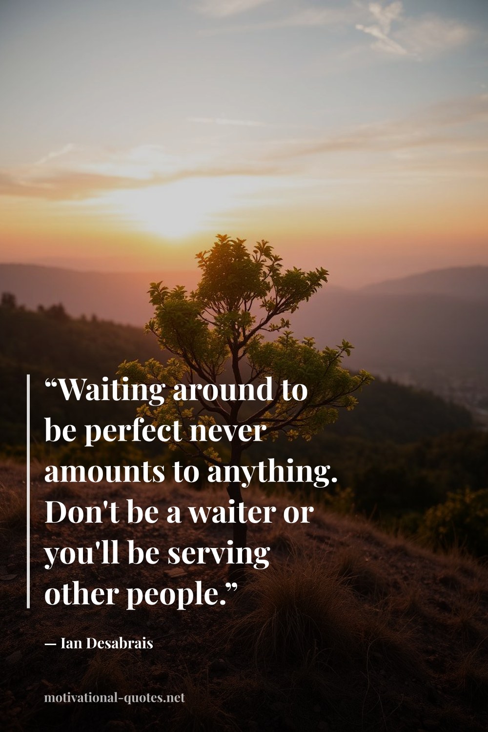 "“Waiting around to be perfect never amounts to anything. Don't be a waiter or you'll be serving other people.”" — Ian Desabrais
