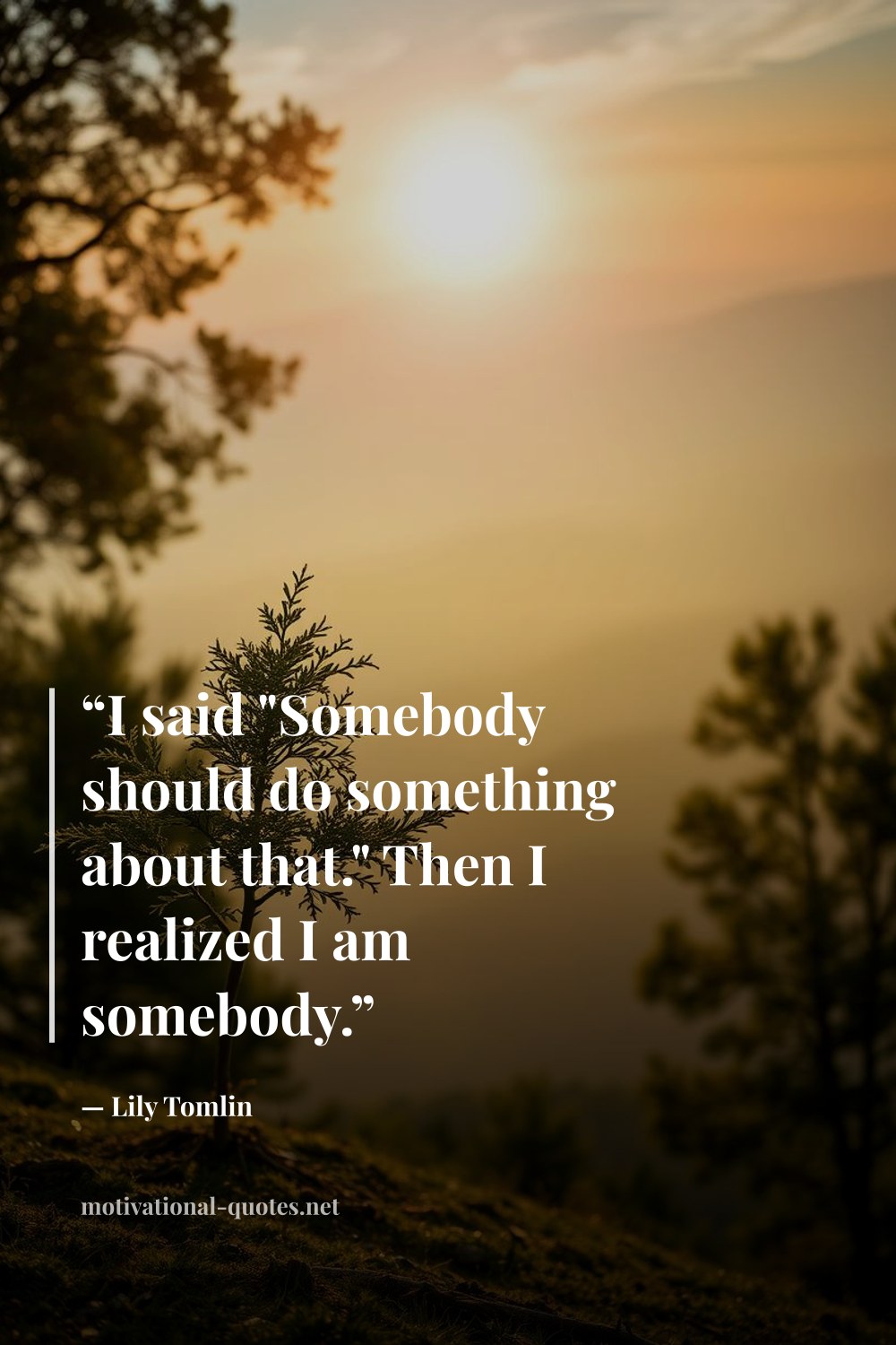 "“I said "Somebody should do something about that." Then I realized I am somebody.”" — Lily Tomlin