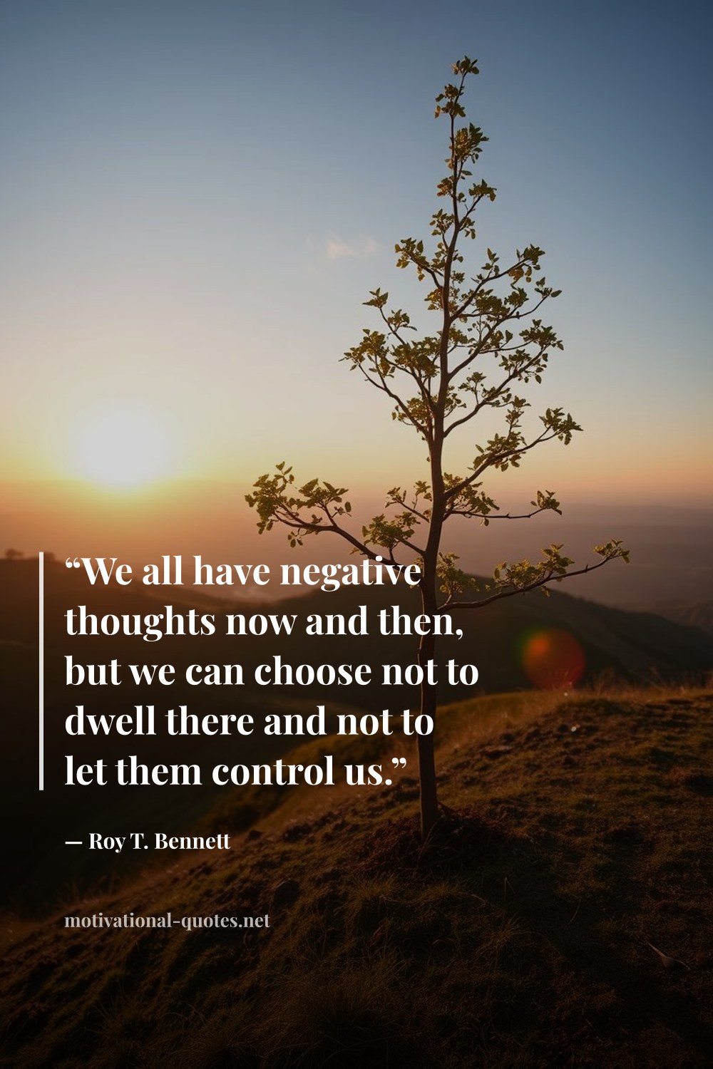 "“We all have negative thoughts now and then, but we can choose not to dwell there and not to let them control us.”" — Roy T. Bennett