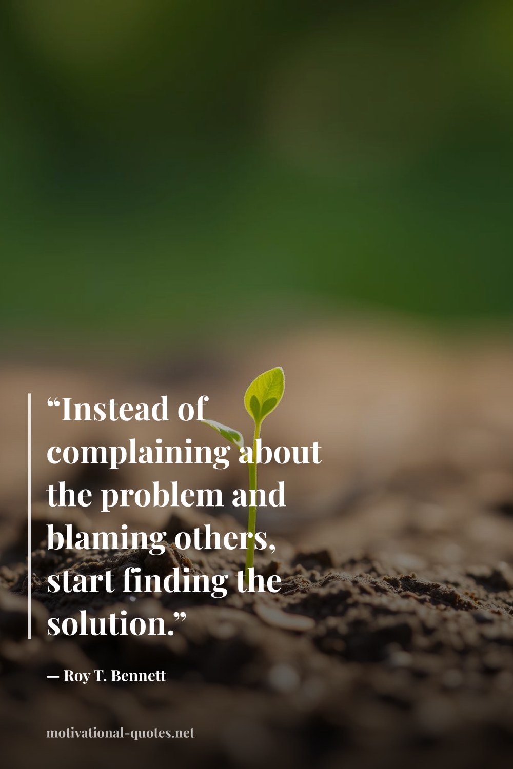 "“Instead of complaining about the problem and blaming others, start finding the solution.”" — Roy T. Bennett