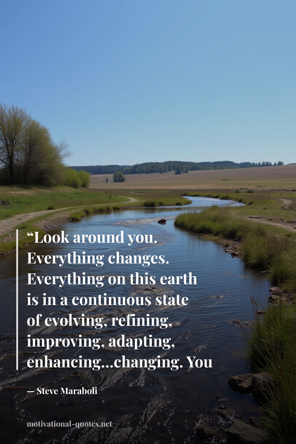 "“Look around you. Everything changes. Everything on this earth is in a continuous state of evolving, refining, improving, adapting, enhancing…changing. You were not put on this earth to remain stagnant.”" — Steve Maraboli