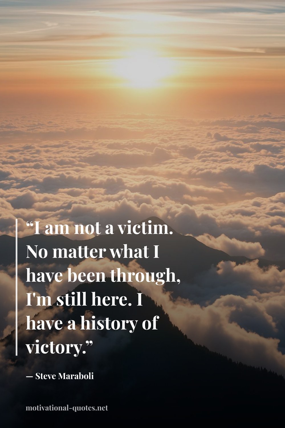 "“I am not a victim. No matter what I have been through, I'm still here. I have a history of victory.”" — Steve Maraboli