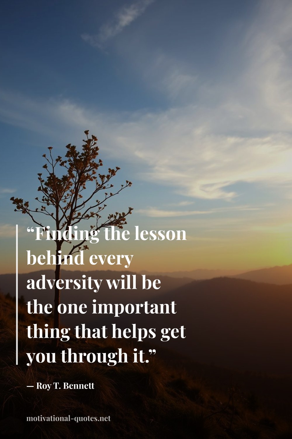 "“Finding the lesson behind every adversity will be the one important thing that helps get you through it.”" — Roy T. Bennett