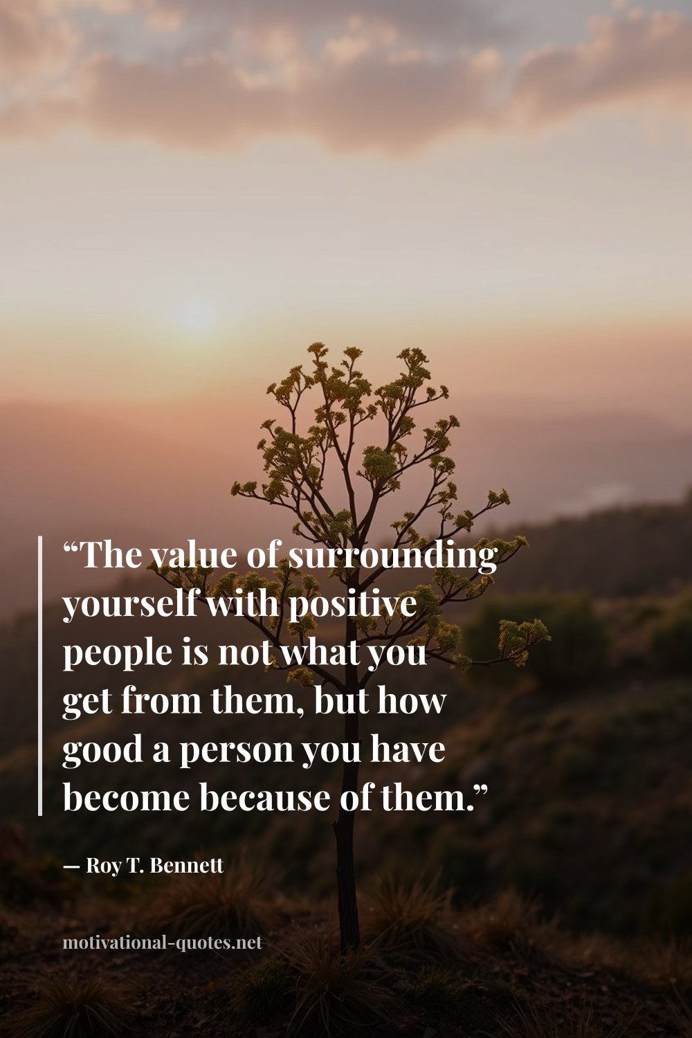 "“The value of surrounding yourself with positive people is not what you get from them, but how good a person you have become because of them.”" — Roy T. Bennett