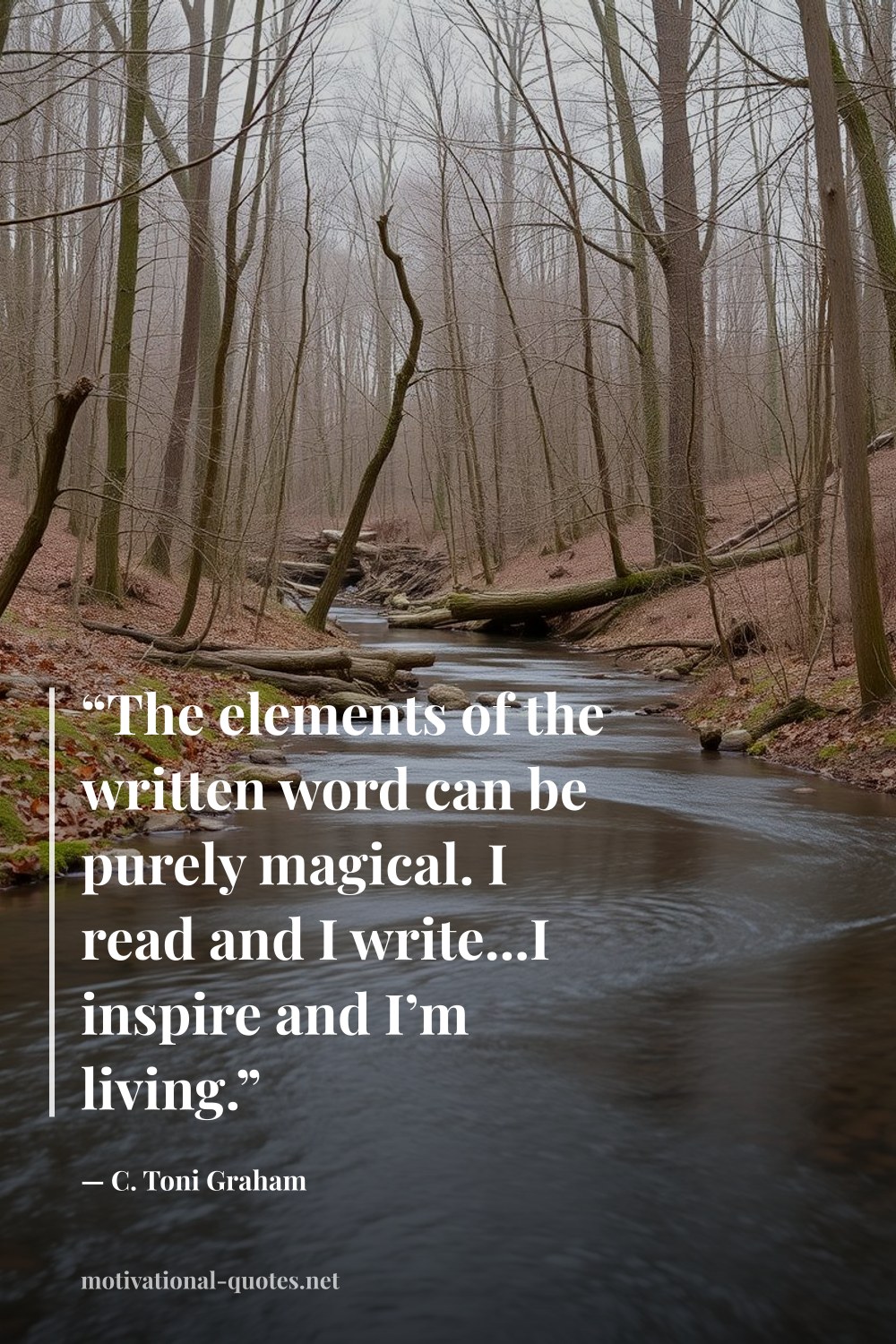 "“The elements of the written word can be purely magical. I read and I write...I inspire and I’m living.”" — C. Toni Graham