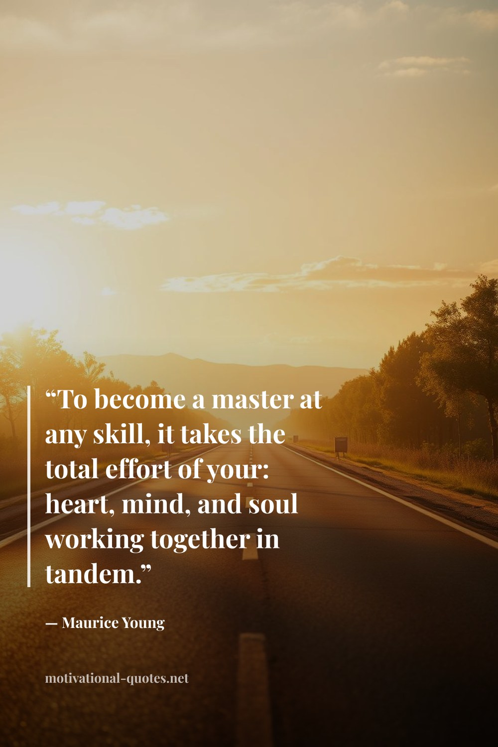 "“To become a master at any skill, it takes the total effort of your: heart, mind, and soul working together in tandem.”" — Maurice Young