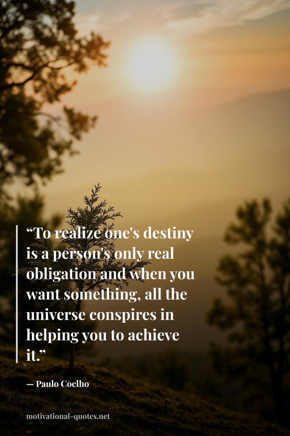 "“To realize one's destiny is a person's only real obligation and when you want something, all the universe conspires in helping you to achieve it.”" — Paulo Coelho