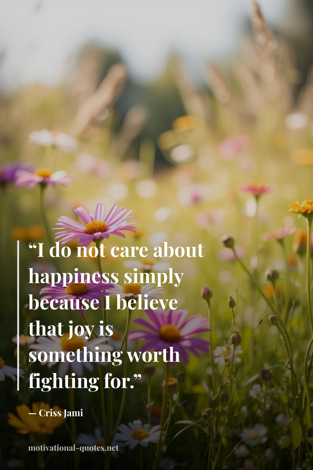 "“I do not care about happiness simply because I believe that joy is something worth fighting for.”" — Criss Jami