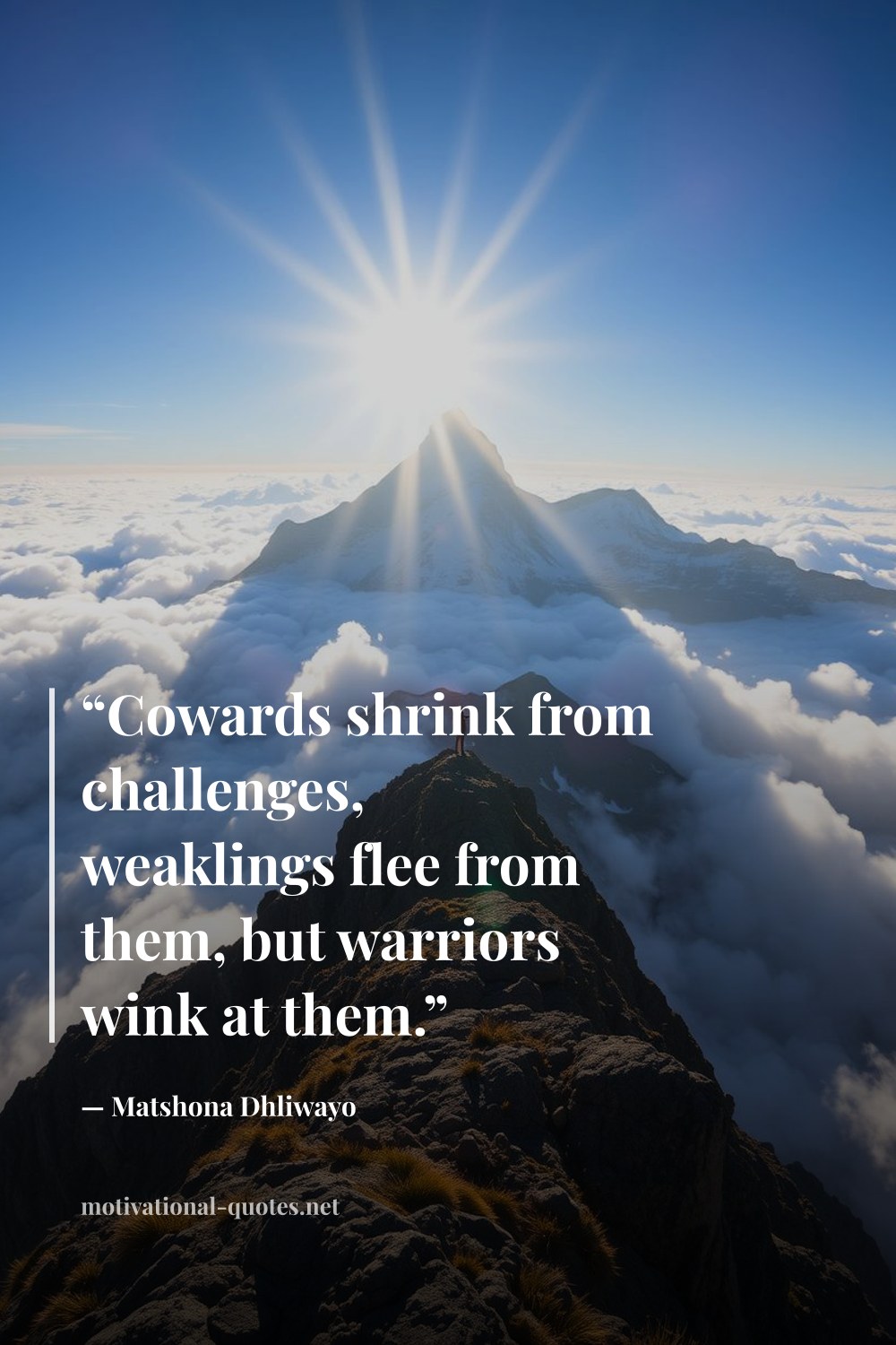 "“Cowards shrink from challenges, weaklings flee from them, but warriors wink at them.”" — Matshona Dhliwayo