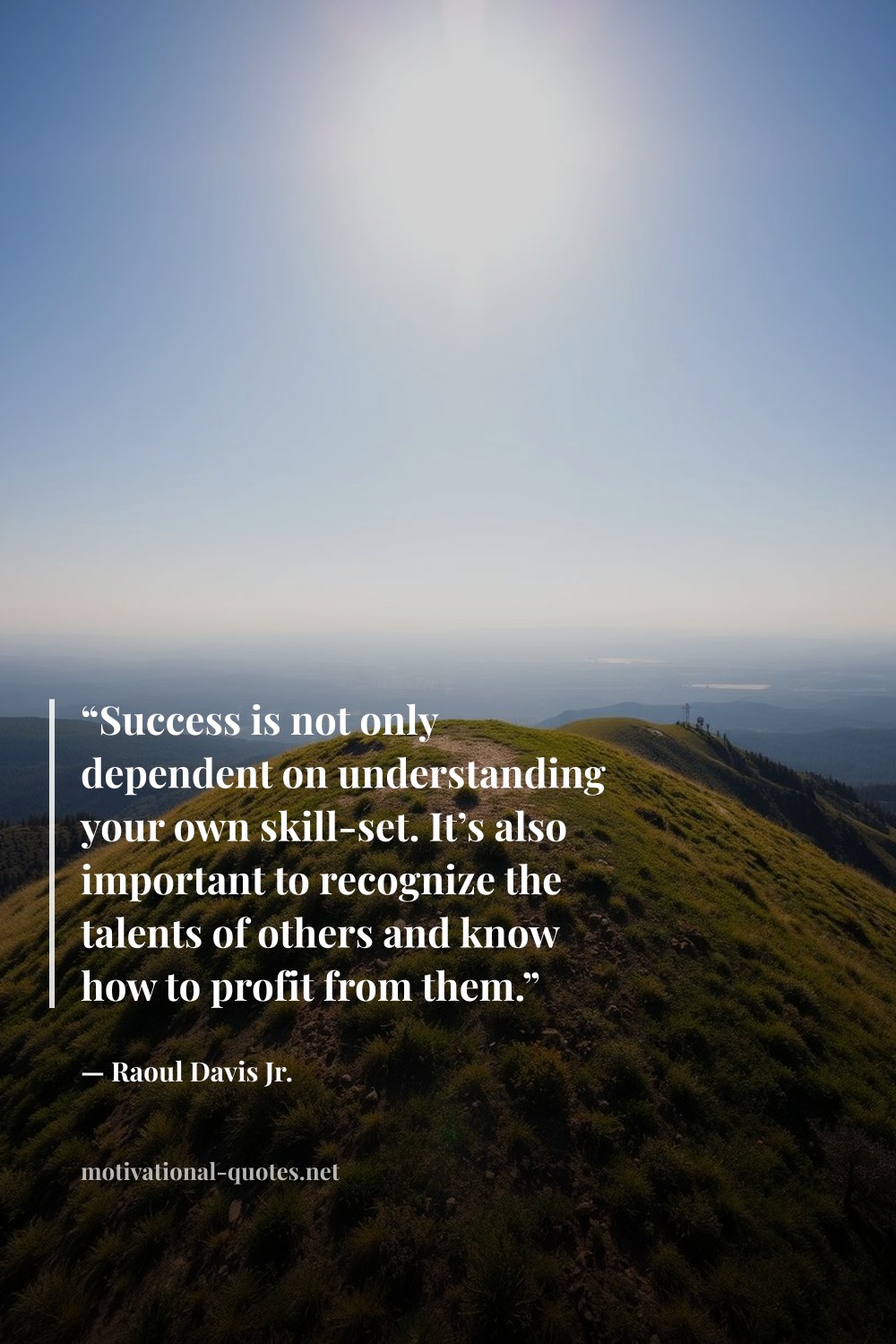 "“Success is not only dependent on understanding your own skill-set. It’s also important to recognize the talents of others and know how to profit from them.”" — Raoul Davis Jr.