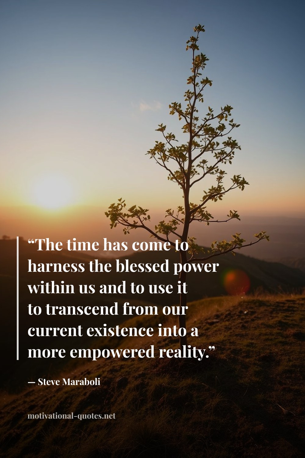"“The time has come to harness the blessed power within us and to use it to transcend from our current existence into a more empowered reality.”" — Steve Maraboli