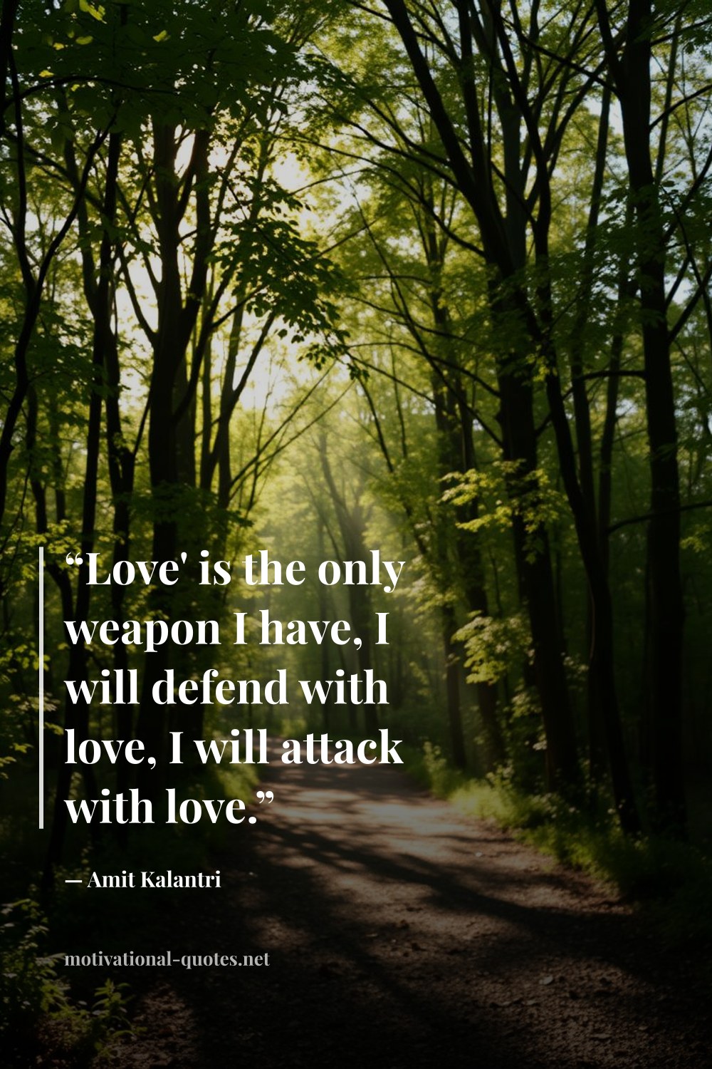 "“Love' is the only weapon I have, I will defend with love, I will attack with love.”" — Amit Kalantri