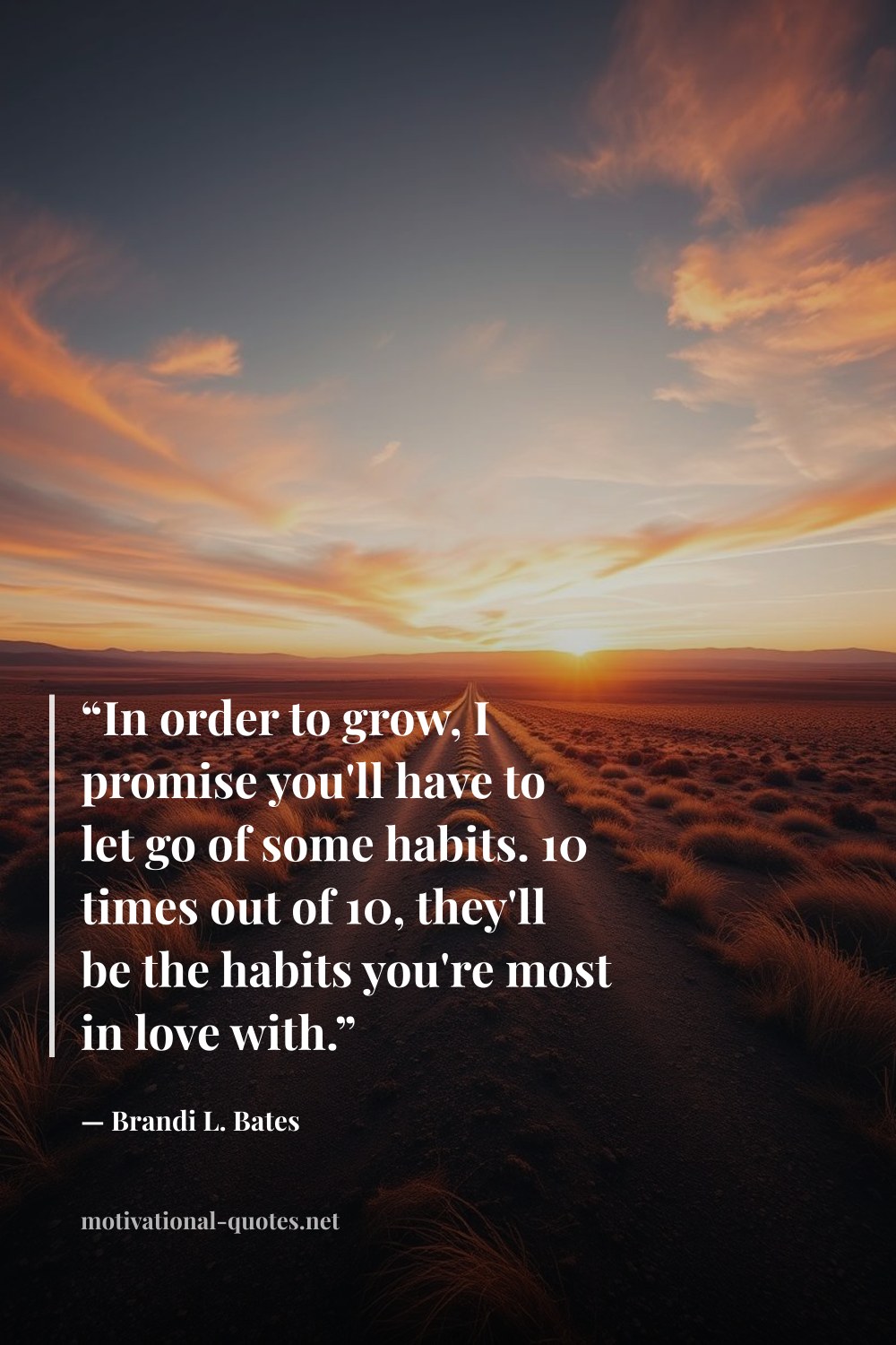 "“In order to grow, I promise you'll have to let go of some habits. 10 times out of 10, they'll be the habits you're most in love with.”" — Brandi L. Bates