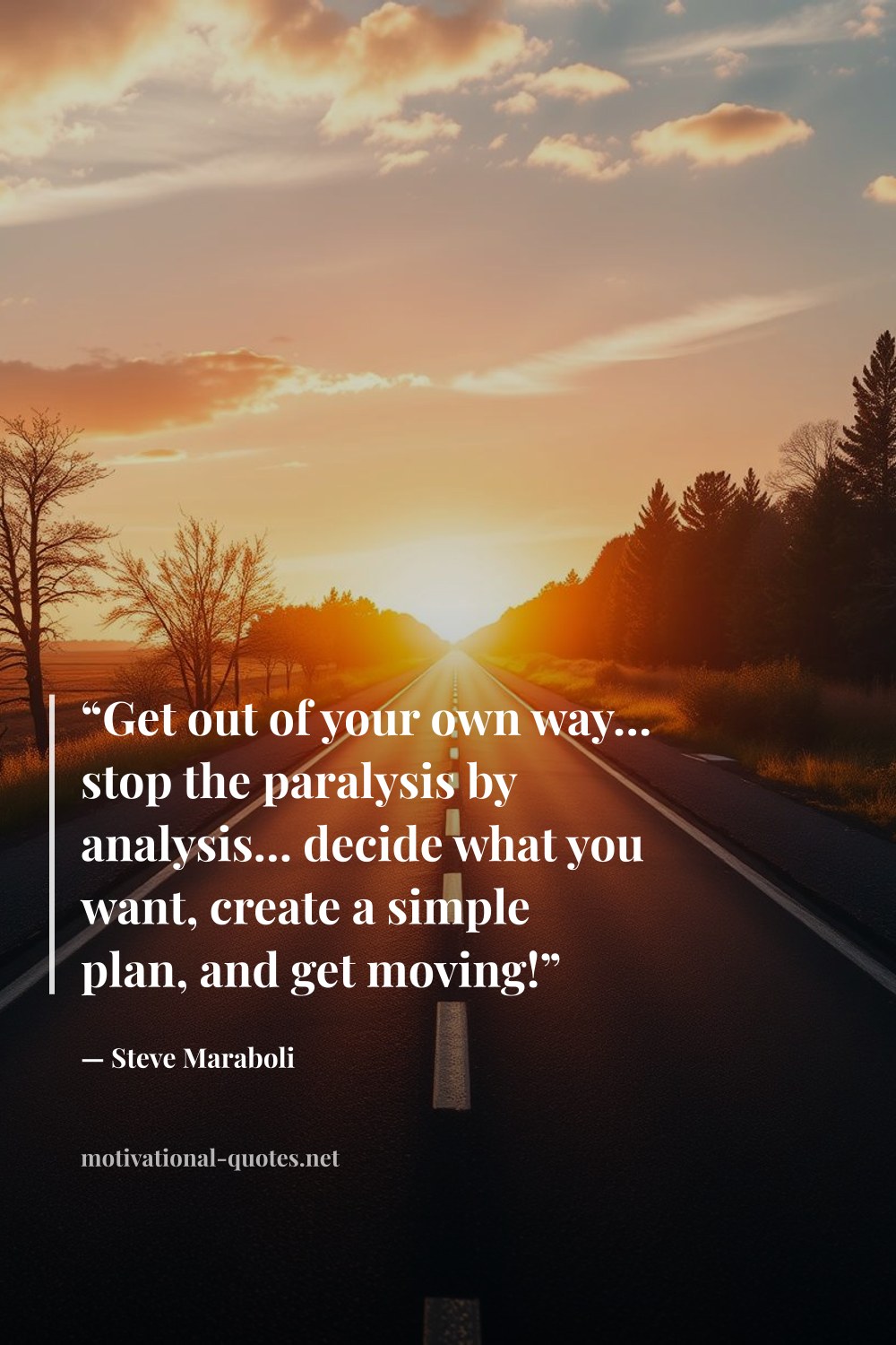 "“Get out of your own way… stop the paralysis by analysis… decide what you want, create a simple plan, and get moving!”" — Steve Maraboli