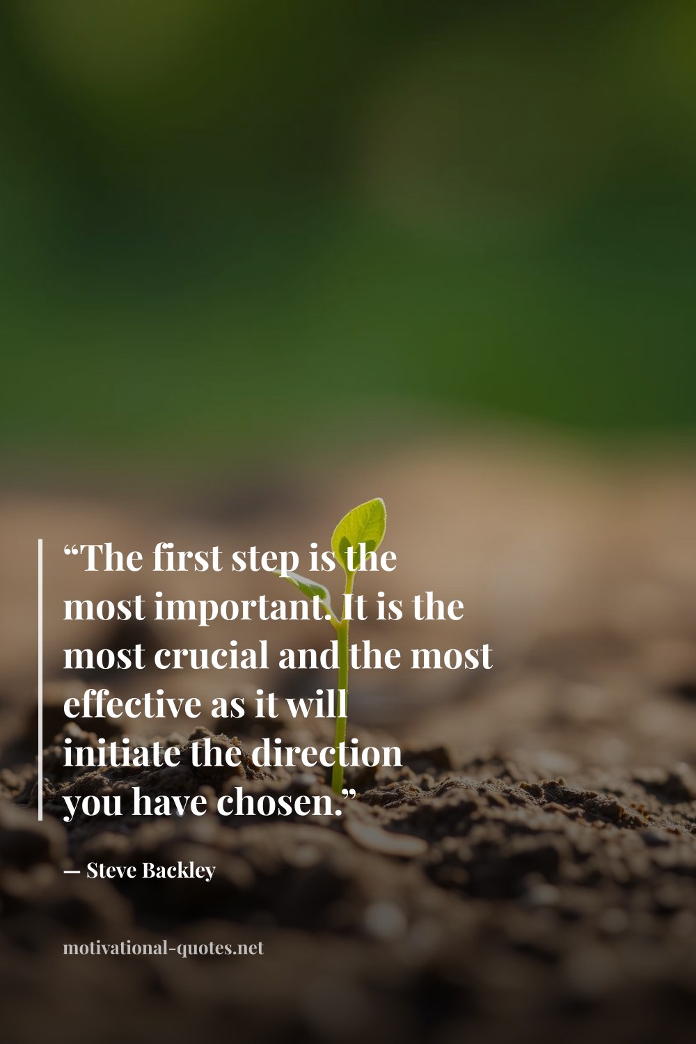 "“The first step is the most important. It is the most crucial and the most effective as it will initiate the direction you have chosen.”" — Steve Backley