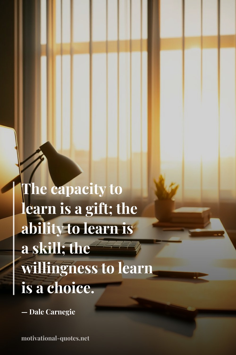 "The capacity to learn is a gift; the ability to learn is a skill; the willingness to learn is a choice." — Dale Carnegie