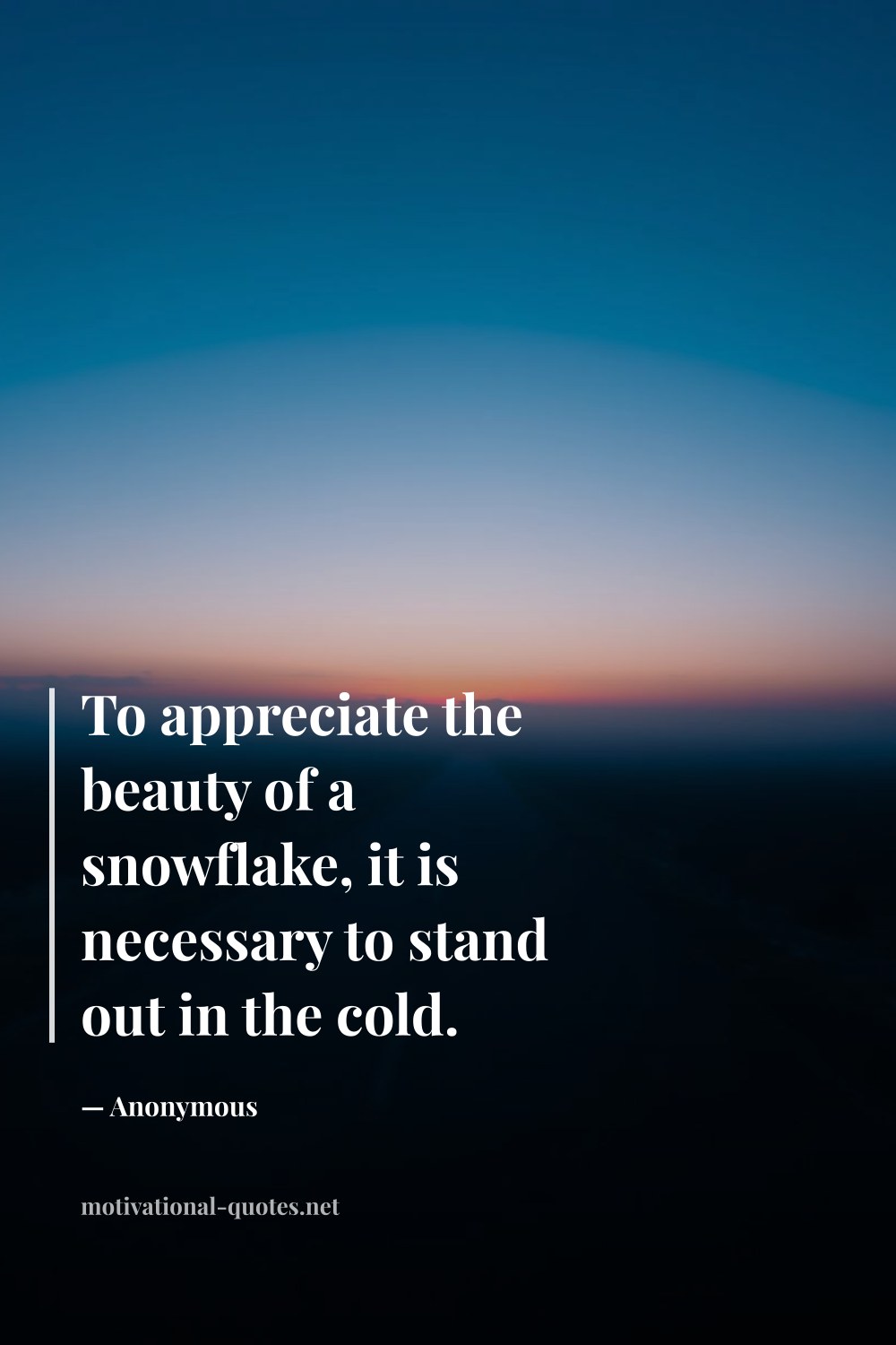"To appreciate the beauty of a snowflake, it is necessary to stand out in the cold." — Anonymous